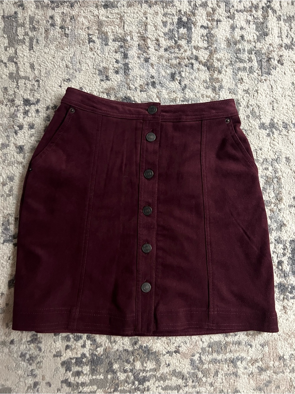 Abercrombie & Fitch Button-Front Mini Skirt in Burgundy